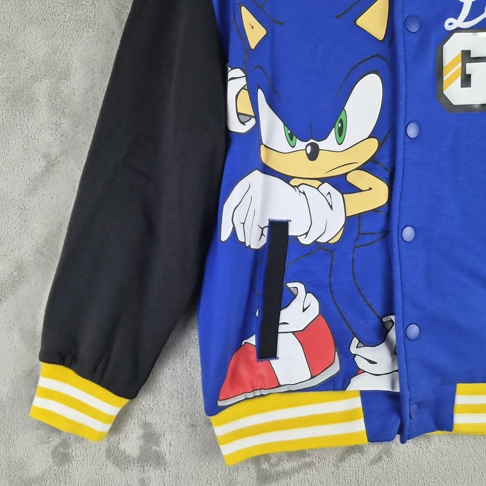 Sonic The Hedgehog Varsity Jacket Kids 10 12 Years Blue Lets Go Snap Front NEW